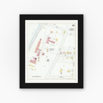 Old map wall art mockup — black gallery frame with white mat — Sanborn Fire Insurance Map from Peekskill, Westchester County, New York (1900), Sheet #0025