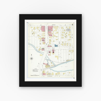 Old map wall art mockup — black gallery frame with white mat — Sanborn Fire Insurance Map from Fenton, Genesee County, Michigan (1908), Sheet #0004