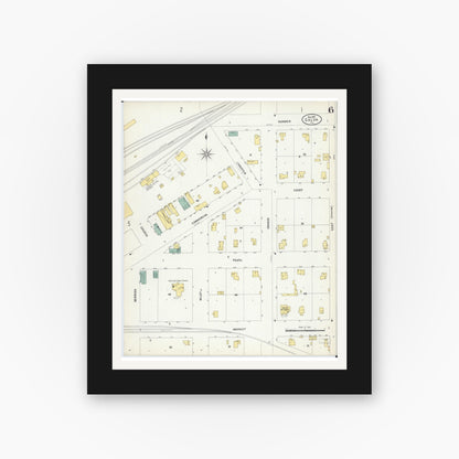 Old map wall art mockup — black gallery frame with white mat — Sanborn Fire Insurance Map from Galva, Henry County, Illinois (1907), Sheet #0006
