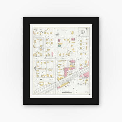Old map wall art mockup — black gallery frame with white mat — Sanborn Fire Insurance Map from Kewanee, Henry County, Illinois (1899), Sheet #0004