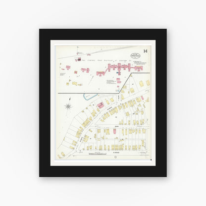 Old map wall art mockup — black gallery frame with white mat — Sanborn Fire Insurance Map from Nanticoke, Luzerne County, Pennsylvania (1907), Sheet #0014