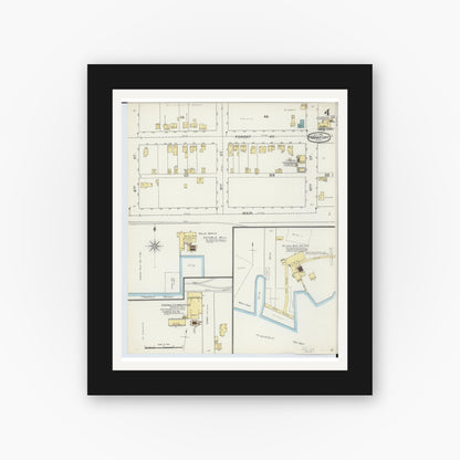 Old map wall art mockup — black gallery frame with white mat — Sanborn Fire Insurance Map from Frankfort, Benzie County, Michigan (1893), Sheet #0004