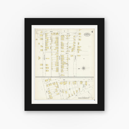 Old map wall art mockup — black gallery frame with white mat — Sanborn Fire Insurance Map from Glen Lyon, Luzerne County, Pennsylvania (1907), Sheet #0004