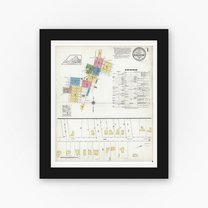 Old map wall art mockup — black gallery frame with white mat — Sanborn Fire Insurance Map from Blackstone, Nottoway County, Virginia (1919) - Complete Map Set