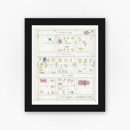 Old map wall art mockup — black gallery frame with white mat — Sanborn Fire Insurance Map from Lake City, Wabasha County, Minnesota (1921), Sheet #0008