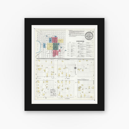 Old map wall art mockup — black gallery frame with white mat — Sanborn Fire Insurance Map from Detroit Lakes, Becker County, Minnesota (1909) - Complete Map Set