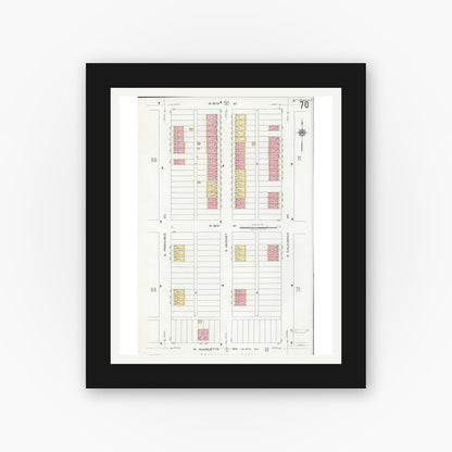Old map wall art mockup — black gallery frame with white mat — Sanborn Fire Insurance Map from Chicago, Cook County, Illinois (1920), Sheet #0070