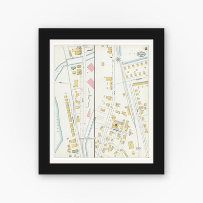 Old map wall art mockup — black gallery frame with white mat — Sanborn Fire Insurance Map from Maynard, Middlesex County, Massachusetts (1899), Sheet #0003