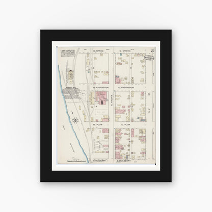 Old map wall art mockup — black gallery frame with white mat — Sanborn Fire Insurance Map from Mankato, Blue Earth County, Minnesota (1884), Sheet #0003