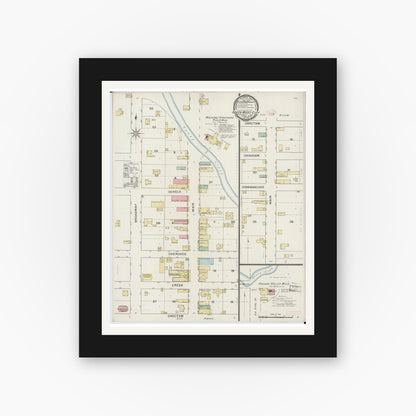Old map wall art mockup — black gallery frame with white mat — Sanborn Fire Insurance Map from Southwest City, Mcdonald County, Missouri (1894), Sheet #0001