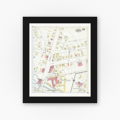 Old map wall art mockup — black gallery frame with white mat — Sanborn Fire Insurance Map from Ann Arbor, Washtenaw County, Michigan (1916), Sheet #0023