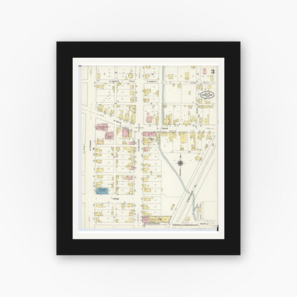 Old map wall art mockup — black gallery frame with white mat — Sanborn Fire Insurance Map from Crestline, Crawford County, Ohio (1910), Sheet #0003