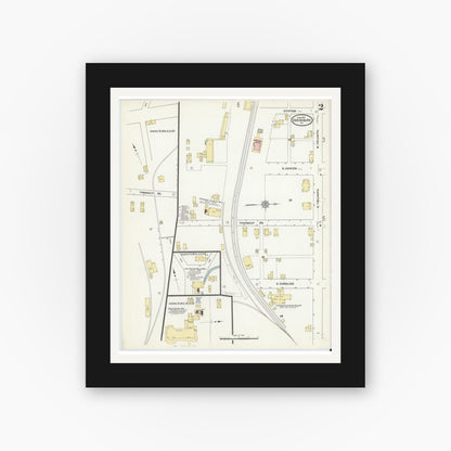 Old map wall art mockup — black gallery frame with white mat — Sanborn Fire Insurance Map from Ebensburg, Cambria County, Pennsylvania (1910), Sheet #0002