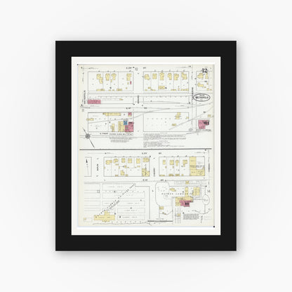 Old map wall art mockup — black gallery frame with white mat — Sanborn Fire Insurance Map from Metropolis, Massac County, Illinois (1921), Sheet #0012