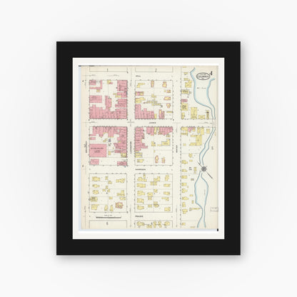 Old map wall art mockup — black gallery frame with white mat — Sanborn Fire Insurance Map from Columbus, Columbia and Dodge County, Wisconsin (1915), Sheet #0004