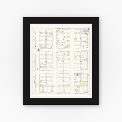 Old map wall art mockup — black gallery frame with white mat — Sanborn Fire Insurance Map from Huntington Beach, Orange County, California (1909), Sheet #0002