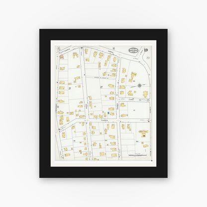 Old map wall art mockup — black gallery frame with white mat — Sanborn Fire Insurance Map from Marlborough, Middlesex County, Massachusetts (1920), Sheet #0019