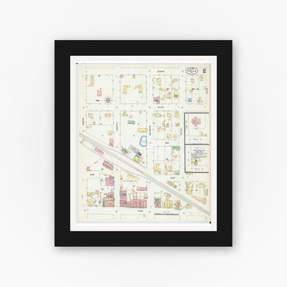 Old map wall art mockup — black gallery frame with white mat — Sanborn Fire Insurance Map from Rolla, Phelps County, Missouri (1897), Sheet #0002