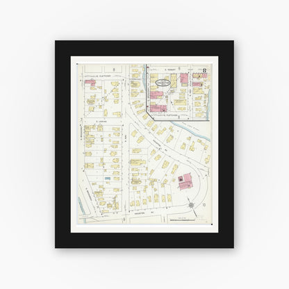 Old map wall art mockup — black gallery frame with white mat — Sanborn Fire Insurance Map from Crookston, Polk County, Minnesota (1913), Sheet #0008