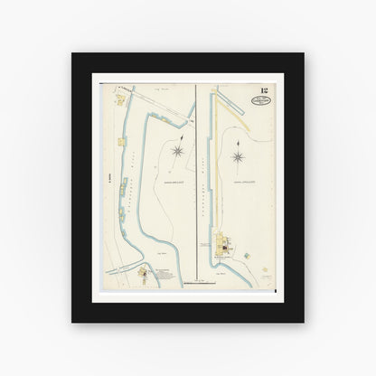 Old map wall art mockup — black gallery frame with white mat — Sanborn Fire Insurance Map from Cheboygan, Cheboygan County, Michigan (1907), Sheet #0012