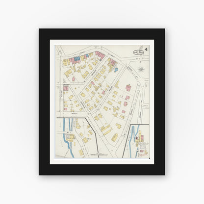 Old map wall art mockup — black gallery frame with white mat — Sanborn Fire Insurance Map from Walden, Orange County, New York (1894), Sheet #0004