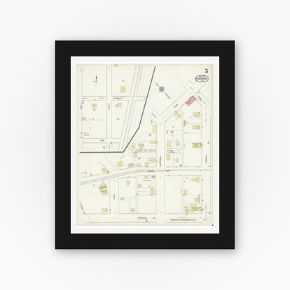 Old map wall art mockup — black gallery frame with white mat — Sanborn Fire Insurance Map from Kissimmee, Osceola County, Florida (1914), Sheet #0005