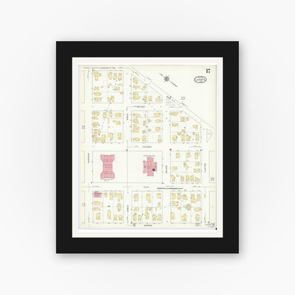 Old map wall art mockup — black gallery frame with white mat — Sanborn Fire Insurance Map from La Porte, La Porte County, Indiana (1912), Sheet #0017