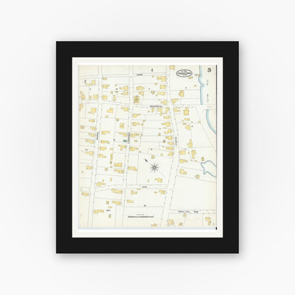 Old map wall art mockup — black gallery frame with white mat — Sanborn Fire Insurance Map from Edgartown, Dukes County, Massachusetts (1904), Sheet #0003