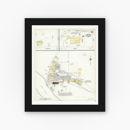 Old map wall art mockup — black gallery frame with white mat — Sanborn Fire Insurance Map from Orange, Orange County, Texas (1914), Sheet #0012