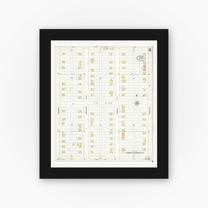 Old map wall art mockup — black gallery frame with white mat — Sanborn Fire Insurance Map from Gary, Lake County, Indiana (1908), Sheet #0008