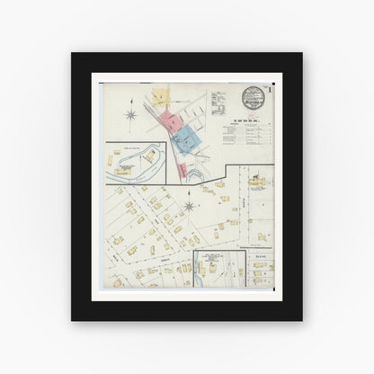 Old map wall art mockup — black gallery frame with white mat — Sanborn Fire Insurance Map from Bedford, Cuyahoga County, Ohio (1896), Sheet #0001