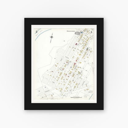 Old map wall art mockup — black gallery frame with white mat — Sanborn Fire Insurance Map from Keyport, Monmouth County, New Jersey (1923), Sheet #0005