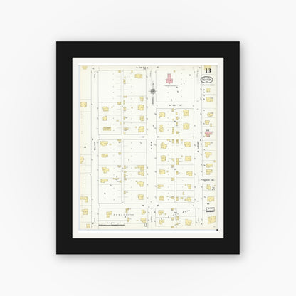 Old map wall art mockup — black gallery frame with white mat — Sanborn Fire Insurance Map from Denton, Denton County, Texas (1912), Sheet #0013