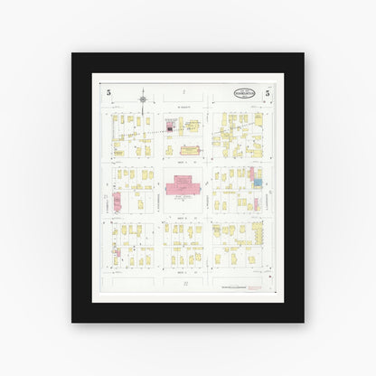 Old map wall art mockup — black gallery frame with white mat — Sanborn Fire Insurance Map from Iron Mountain, Dickinson County, Michigan (1930), Sheet #0005