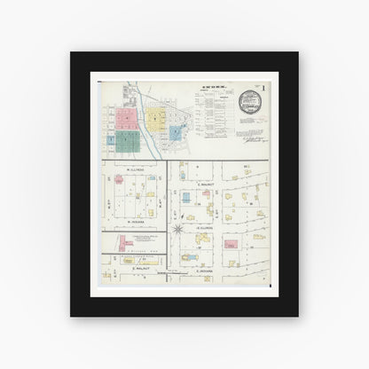 Old map wall art mockup — black gallery frame with white mat — Sanborn Fire Insurance Map from Saint Charles, Kane County, Illinois (1893) - Complete Map Set