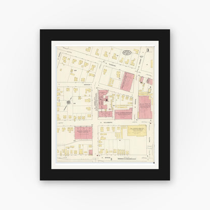 Old map wall art mockup — black gallery frame with white mat — Sanborn Fire Insurance Map from Wilson, Wilson County, North Carolina (1913), Sheet #0003