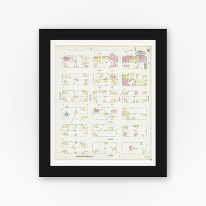 Old map wall art mockup — black gallery frame with white mat — Sanborn Fire Insurance Map from Auburn, De Kalb County, Indiana (1896), Sheet #0004