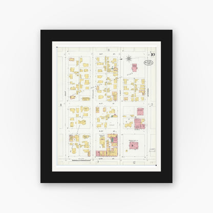 Old map wall art mockup — black gallery frame with white mat — Sanborn Fire Insurance Map from Wausau, Marathon County, Wisconsin (1904), Sheet #0010