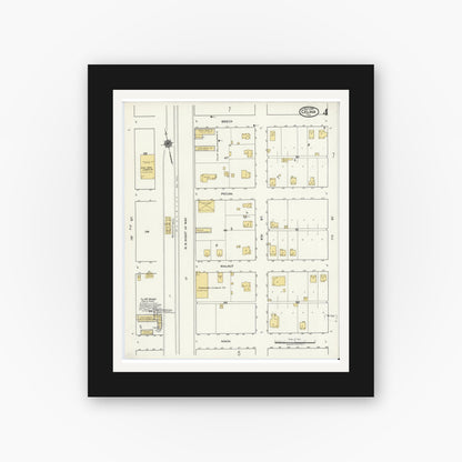 Old map wall art mockup — black gallery frame with white mat — Sanborn Fire Insurance Map from Celina, Collin County, Texas (1920), Sheet #0004