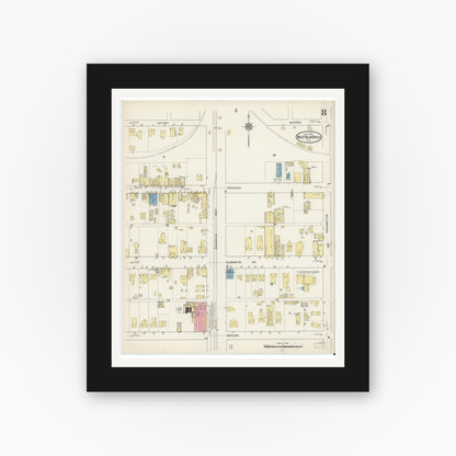 Old map wall art mockup — black gallery frame with white mat — Sanborn Fire Insurance Map from West Palm Beach, Dade County, Florida (1915), Sheet #0008