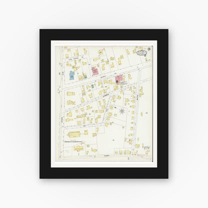 Old map wall art mockup — black gallery frame with white mat — Sanborn Fire Insurance Map from Quincy, Norfolk County, Massachusetts (1896), Sheet #0009