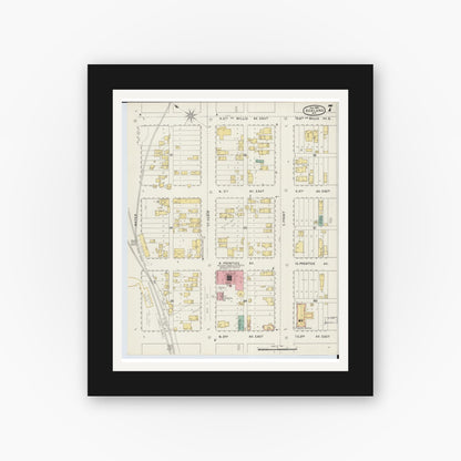 Old map wall art mockup — black gallery frame with white mat — Sanborn Fire Insurance Map from Ashland, Ashland County, Wisconsin (1895), Sheet #0007