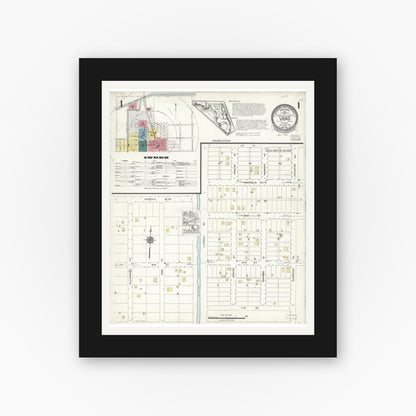 Old map wall art mockup — black gallery frame with white mat — Sanborn Fire Insurance Map from Vero Beach, Indian River County, Florida (1923) - Complete Map Set