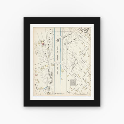 Old map wall art mockup — black gallery frame with white mat — Sanborn Fire Insurance Map from Michigan City, La Porte  County, Indiana (1884), Sheet #0013