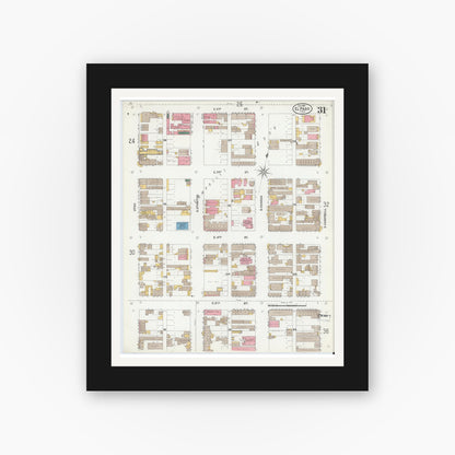 Old map wall art mockup — black gallery frame with white mat — Sanborn Fire Insurance Map from El Paso, El Paso County, Texas (1905), Sheet #0031