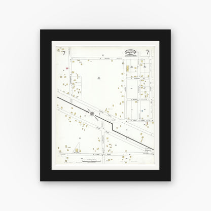 Old map wall art mockup — black gallery frame with white mat — Sanborn Fire Insurance Map from Hammonton, Atlantic County, New Jersey (1923), Sheet #0007