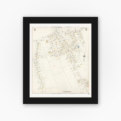 Old map wall art mockup — black gallery frame with white mat — Sanborn Fire Insurance Map from Whitman, Plymouth County, Massachusetts (1950), Sheet #0005