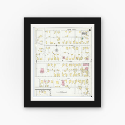 Old map wall art mockup — black gallery frame with white mat — Sanborn Fire Insurance Map from Caldwell, Noble County, Ohio (1905), Sheet #0002