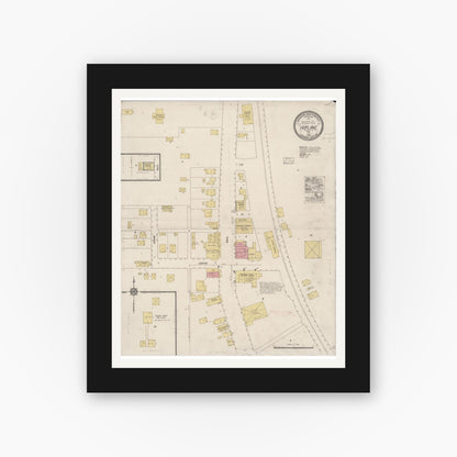 Old map wall art mockup — black gallery frame with white mat — Sanborn Fire Insurance Map from Hopland, Mendocina County, California (1919), Sheet #0001