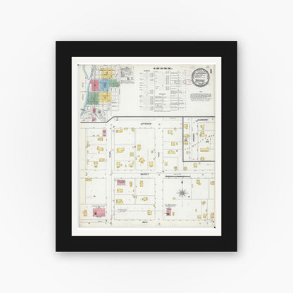 Old map wall art mockup — black gallery frame with white mat — Sanborn Fire Insurance Map from Havana, Mason County, Illinois (1899), Sheet #0001